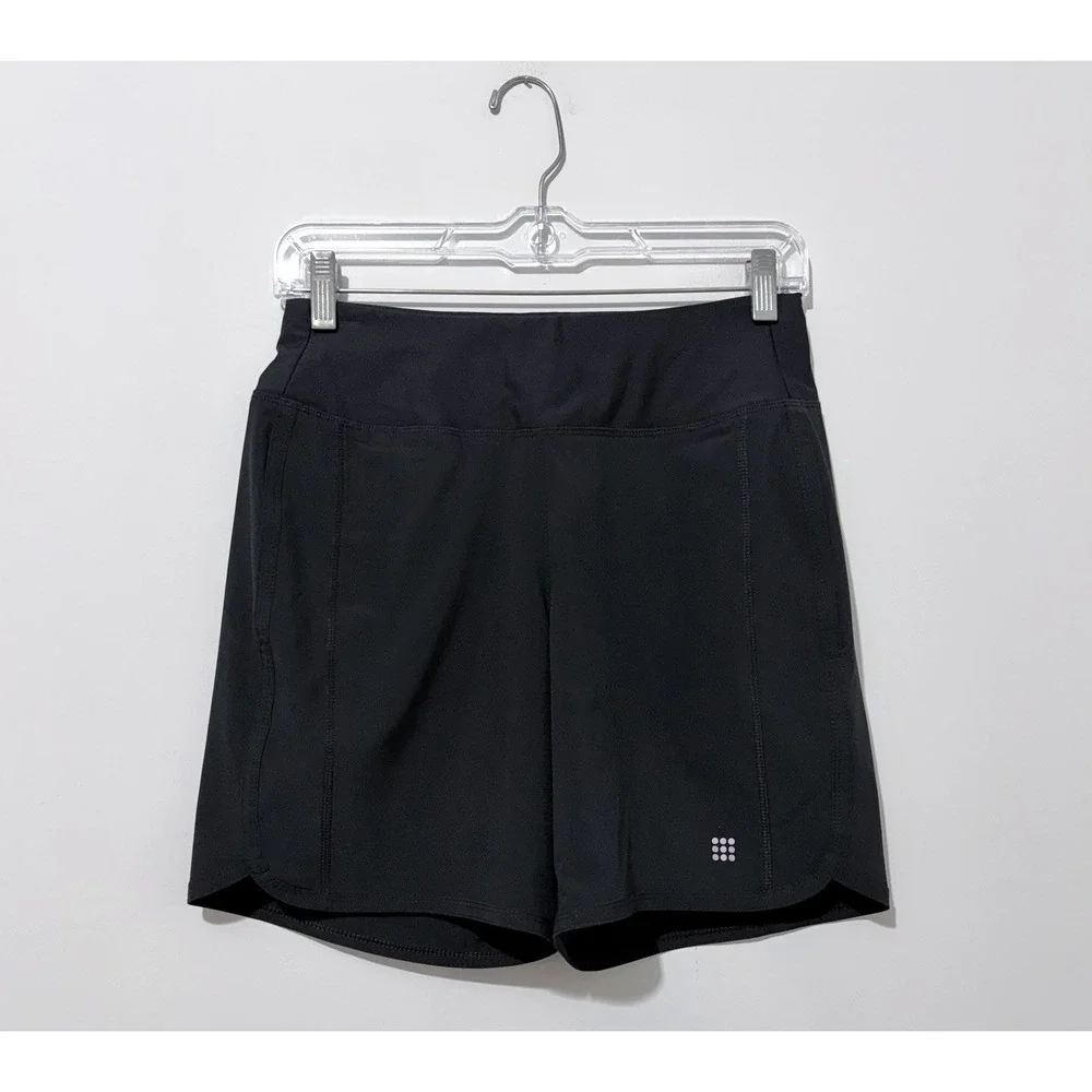 Title Nine Anti-Run-7" Womens Shorts XS Black Pockets Elastic Waist Drawstring - Picture 2 of 13